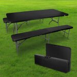Skylantern - ensemble table et bancs pliants noir 180cm - lot 1 table + 2 bancs pliable pour camping, ...