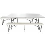 Gardiun ? ensemble table de jardin et bancs pliants 6 / 8 places ? poly�thyl�ne et acier ? dimensions ...