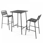 Ensemble table de bar et 2 chaises hautes en mtal gris - palavas