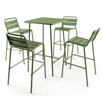 Ensemble table de bar et 4 chaises hautes en métal vert cactus - palavas Ensemble table de bar et 4 chaises hautes en métal vert cactus - palavas