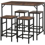 Homcom - ensemble table de bar 4 tabourets design industriel m�tal noir aspect bois