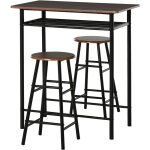 Homcom - ensemble table de bar design industriel + 2 tabourets mdf imitation bois noyer métal noir Homcom - ensemble table de bar design industriel + 2 tabourets mdf imitation bois noyer métal noir