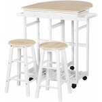 Homcom - ensemble table de bar pliable sur roulettes avec tagre et 2 tiroirs + 2 tabourets bois pin ...