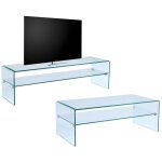 Vente - unique - ensemble table basse + meuble tv - verre tremp - sjour design stileos