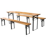 Ensemble table de brasserie pliant 220 cm, 3 pi�ces : 1 table pliante + 2 bancs, pin massif r�sistant ...