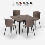Ensemble table carr�e 80x80cm et 4 chaises style industriel cuisine restaurant anvil dark - gris fonc� ...