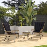 Ensemble table et chaises de jardin avec 2 fauteuils et 1 table basse ronde, dossier papillon, rotin ...