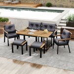 Ensemble table et chaise de jardin en bois d?acacia, table et chaises ext�rieur 6 places, avec canap� ...