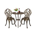 Yaheetech ensemble de table et chaise salon de jardin balcon kit de bistro 2 chaise 1 table en alliage ...
