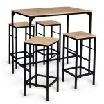 Idmarket - ensemble de table haute de bar et 4 tabourets detroit - bois et mtal noir - design industriel ...