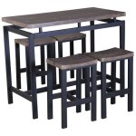 Meublorama - ensemble table haute, bar + 4 tabourets nimes. set moderne type industriel, bois et m�tal. ...