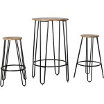 Aubry gaspard - ensemble table haute et tabourets en métal et bois d'orme huilé Aubry gaspard - ensemble table haute et tabourets en métal et bois d'orme huilé