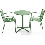 Ensemble table de jardin et 2 fauteuils métal vert cactus - palavas Ensemble table de jardin et 2 fauteuils métal vert cactus - palavas