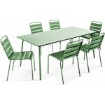 Oviala ? ensemble table et 6 chaises de jardin en m�tal vert cactus ? table rectangulaire en acier thermolaqu� ...