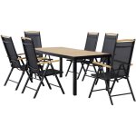 Ensemble table de jardin 6 personnes - chaises pliables inclinables accoudoirs - alu textil�ne noir plastique ...