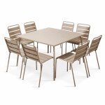 Ensemble table de jardin et 8 chaises en m�tal taupe - palavas