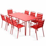 Oviala - ensemble table de jardin et 8 fauteuils en métal rouge - palavas Oviala - ensemble table de jardin et 8 fauteuils en métal rouge - palavas