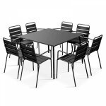 Ensemble table de jardin carre et 8 fauteuils en mtal gris - palavas