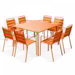 Ensemble table de jardin carrée et 8 fauteuils en métal orange - palavas Ensemble table de jardin carrée et 8 fauteuils en métal orange - palavas