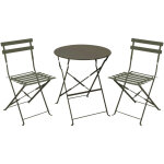 Ensemble table de jardin pliante ronde bistrot et 2 chaises en m�tal - vert kaki - marseille