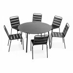 Oviala - ensemble table de jardin ronde et 6 chaises en m�tal anthracite - palavas