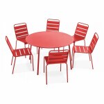Oviala - ensemble table de jardin ronde et 6 chaises en mtal rouge - palavas