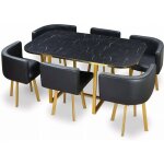 Meubler design - ensemble table à manger + 6 chaises encastrable popup xl - marbre noir, bois mdf, polyuréthan ... Meubler design - ensemble table à manger + 6 chaises encastrable popup xl - marbre noir, bois mdf, polyuréthan ...