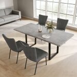 Ensemble de table � manger extensible table en mdf avec chaises (4 chaises, flanelle, gris)