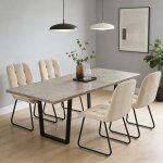 Jiexi - ensemble de table � rallonges et chaises, table rectangulaire en mdf de 130 � 170 cm(4 chaises, ...