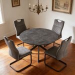 Jiexi - ensemble de table � rallonges, table ronde en mdf de 120 � 160 cm(4 chaises, tissu, gris)