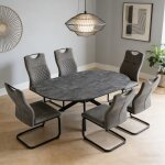 Jiexi - ensemble de table � rallonges, table ronde en mdf de 120 � 160 cm(6 chaises, tissu, gris)