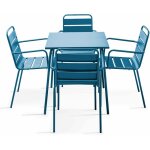 Ensemble table de jardin carrée et 4 fauteuils acier bleu pacific - palavas Ensemble table de jardin carrée et 4 fauteuils acier bleu pacific - palavas
