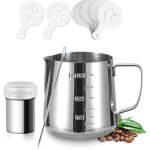 Ensemble de tasses � latte art double face gradu�es de 1000 mlmousseur � lait � bec pointu, mousseur ...