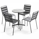 Oviala - ensemble de terrasse table ronde et 4 chaises gris - tivoli