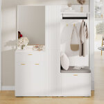 Ensemble vestiaire d?entr�e 150x36x180 cm avec miroir, penderie, 3 portes, meuble � chaussures basculant, ...