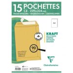 Enveloppes c4 - clairefontaine - kraft brun - auto - adh�sives - 15 pi�ces - 229x324mm