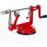 �plucheur de pommes en m�tal rouge3 fonctions : peler, trancher, �viderbase d'aspiration pour stabilit�ajustem ...