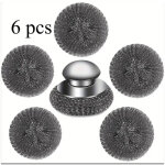 �ponge m�tallique � manche, 6 pi�ces en acier inoxydable, pour nettoyer po�les, grills, four et taches ...
