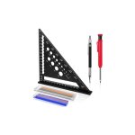 Equerre menuisier, querre charpentier multifonction 180 mm [crayon chantier + 18 mines] metal, rgle ...