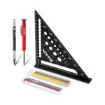 Equerre menuisier, charpentier multifonction 180 mm [crayon chantier + 18 mines] metal, rgle de menuisier ...