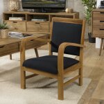 Macabane - dak - fauteuil scandi teck et tissu noir Macabane - dak - fauteuil scandi teck et tissu noir