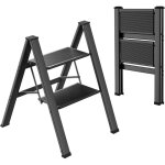 Tlgreen - escabeau 2 marches, chelle pliable en aluminium marches antidrapantes, jusqu' 150 - noir ...