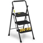 Escabeau a' 3 marches, tabouret pliant avec large pe'dale antide'rapante, e'chelle stable en acier, poigne'e ...