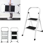 Escabeau pliant � 2 marches avec mains courantes, escabeau de cuisine escamotable, �chelle m�tallique ...