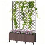Espalier avec bac � plantes bac � fleurs avec syst�me d'auto - arrosage 120 x 40 x 192 cm marron