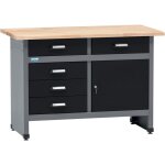 �tabli k�pper 12049, largeur 120 cm, 5 tiroirs, 1 porte, charge maximale 300 kg, plan de travail en h�tre ...