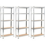 �tag�res � 5 niveaux 3 pcs argent� acier et bois d ing�nierie