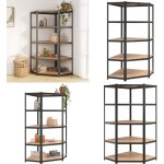 Vidaxl - tag�re d'angle 5 niveaux gris acier et bois d'ing�nierie - �tag�re industrielle - rangement ...