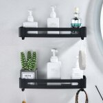 [jamais utilis�] etagere douche noir etagere salle de bain sans percage panier murale de douche en aluminium ...