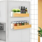 Etagere magnetique frigo blanche, lot de 2 �tag�re aimant�e frigo bois, porte epice magnetique support ...